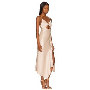 Alice + Olivia Harmony Asymmetrical Midi Dress in Sand Front Cutout size‎ 6